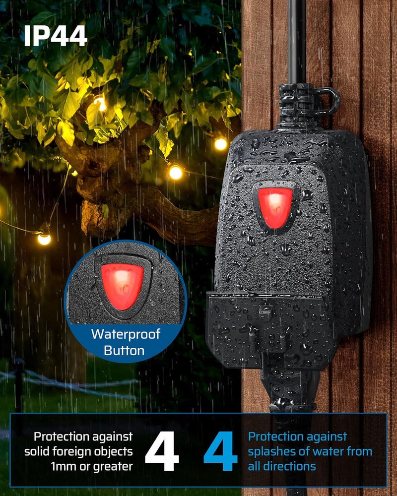 DEWENWILS Outdoor Dimmer for String Lights, 100FT Remote Range, IP44 Waterproof Plug-in Dimmer for Garden, Patio, Porch, 4 Level Brightness Button, Max 150W Dimmable LED/300W Tungsten Bulbs - Image 4